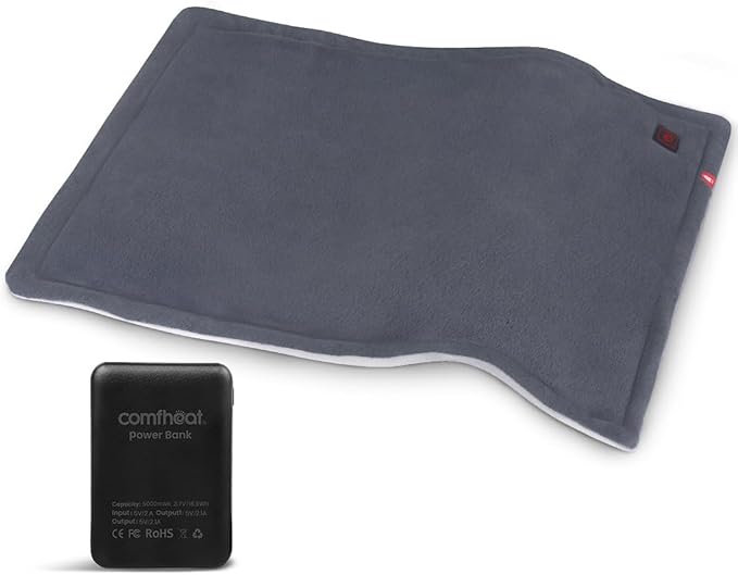 Portable Heating Pad with 5000mAh Battery Powered, 1.7LB Weighted Heat Pad Rechargeable for 1-3H Warmth Outdoor Travel, 3 Heat Settings, 12" x 16", Gray