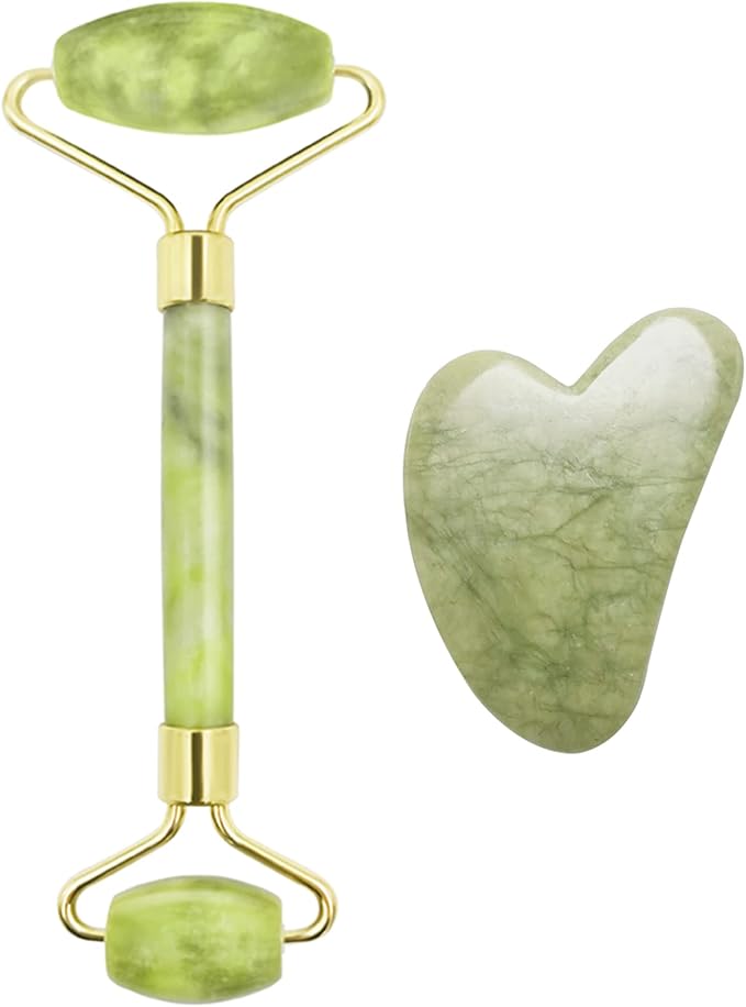 Chikoni 3 in 1 Ficial Face Ice Jade Roller and Gua Sha Tool, Natural Real Jade Anti-Wrinkle Face Eye Neck Massager Tool, Reduce Wrinkles, Puffiness, Migraine, Redness, Pain and Injury，Pink