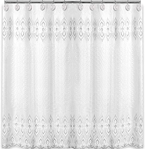 Zahari Home Monaco Bathroom Shower Curtain Set - 13pc Classic Luxury Contemporary Design with 12 Hooks - Image 2