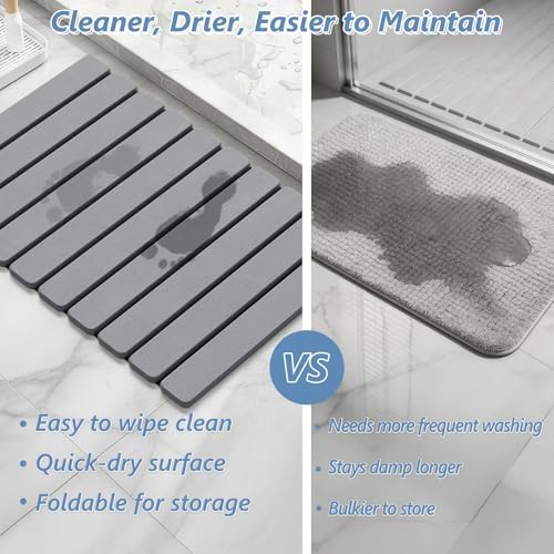 AWW Foldable Stone Bath Mat, Diatomaceous, 23.6"x15.5", Grey - Image 4