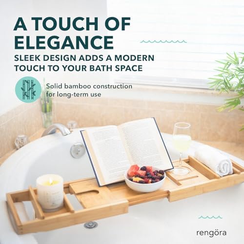 Expandable Bamboo Bath Tray for Tub – 43" Wooden Bathtub Caddy with Shelf – Spa Bathroom Decor & Accessories for Women – Bathtub Tray for Relaxation & Storage - Image 4