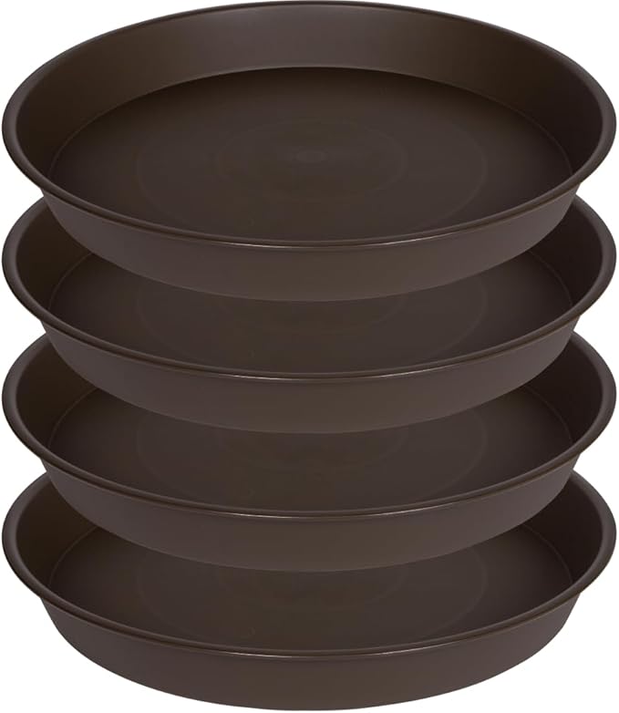 4 Pack of Bird Bath Bowl 18 19 inch, 2.7" Depth, 20 21 22 23 24 25 26 inch Heavy Duty BirdBath Bowls only, Plastic Round Large Plant Saucer Dish for Garden (19", Brown)