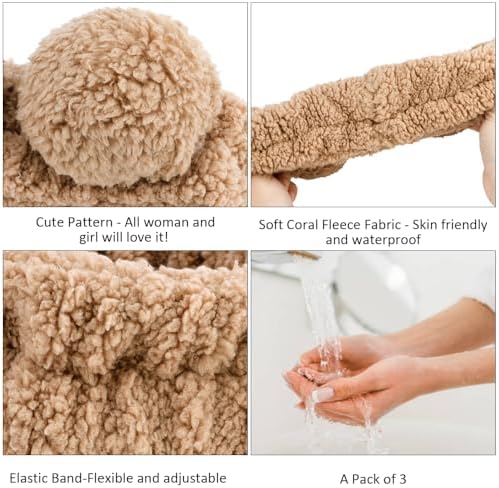 AHONEY Spa Bear Ears Headband Face Wash Headband and Wristband Set Skincare - Image 5