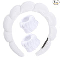Luckybear Spa Headband for Face Washing, Velvet Makeup Headband with Face Wash Wristbands - White