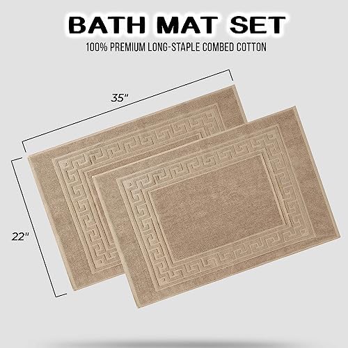 Superior Heavyweight Cotton Bath Mats, Bath Rugs For Bathroom Accessories, Washable Rug For Shower, Bath, Toilet, Modern Decor, No Backing, Luxury Hotel And Spa Quality, Set of 2, 22" x 35", Taupe - Image 3
