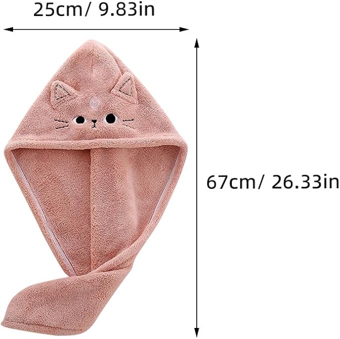 ARTIBETTER 3Pcs Cute Cat Hair Wrap Towels for Kids, Thickened Coral Fleece, Quick Dry Towel, Strong Water Absorption, Soft Shower Cap, Mixed Color for Bath & Household Daily Use
