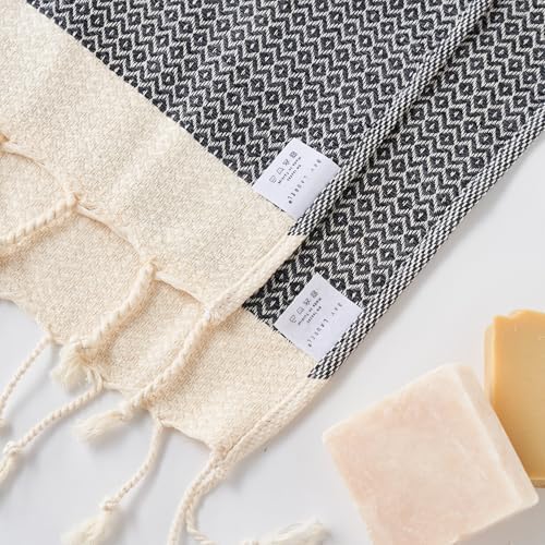 BAY LAUREL Turkish Hand Towel – Pack of 2 | Soft & Absorbent Decorative Towels for Bathroom, Hand, Face, Hair, Gym, Yoga, SPA, Kitchen & Tea | Boho Decor (Dark Gray, Diamond 15x26 Inches (Set of 2) - Image 2