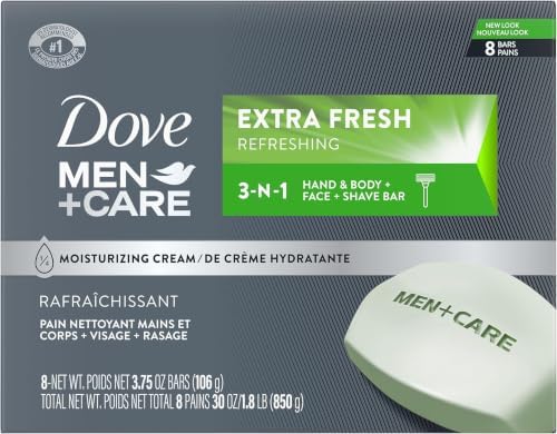 DOVE MEN + CARE 3 in 1 Bar Cleanser for Body, Face, and Shaving Extra Fresh Body and Facial Cleanser More Moisturizing Than Bar Soap to Clean & Hydrate Skin 3.75 Ounce (Pack of 72) by DoveMenCare