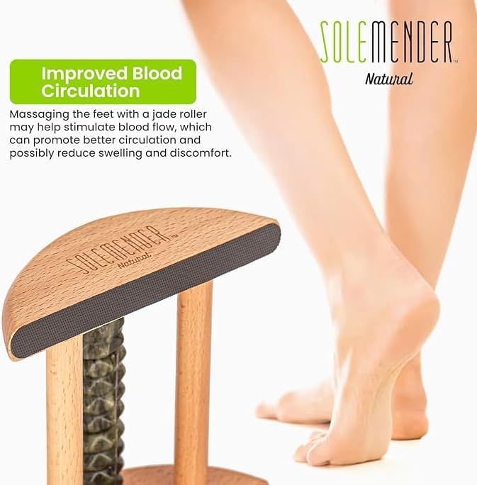 Natural Jade Foot Massager – Stress Relief, Muscle Relaxation and Improved Circulation – Wooden Foot Roller for Plantar Fasciitis, Neuropathy Pain and Deep Tissue Massage at Home