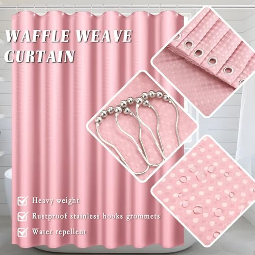 XLHOMO Bathroom Set with Shower Curtain and Rugs- 25PC Bathroom Accessory Set, Pink Bathroom Set, Toilet Brush, Trash Can, Qtip Holder & Soap Dispenser - Image 5