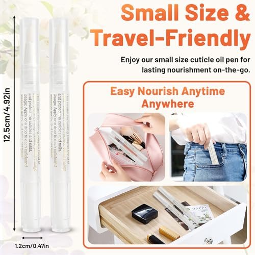 Meschett 2PCS Cuticle Oil Pens for Nail Care, Moisturizing Nail Oil Pen with Soft Brush, Hydrating Cuticle Oil for Dry Nails & Cuticles (Osmanthus flowers & Jasmine Flavor) - Image 6