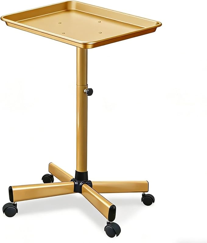 Salon Rolling Tray, Height Adjustable Tattoo Tray Rolling Cart, Storage Utility Trolley for Spa, Beauty Salon Service, Hairdresser Cart with Wheels, Black (Gold)