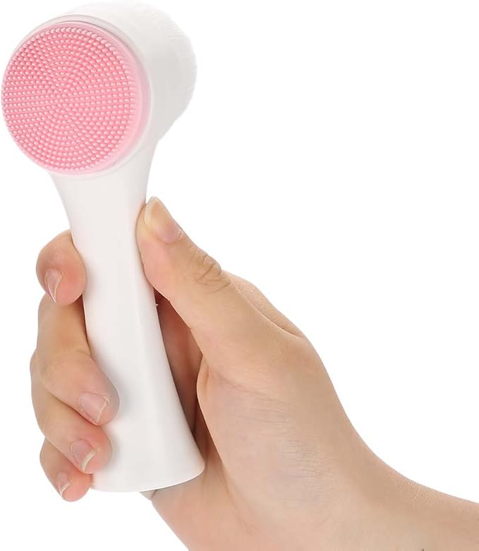 Fashionable 3D Double Face Brush for Deep Cleansing and Facial Massage – Exfoliating Silicone Brush Tool in Pink for Makeup Removal