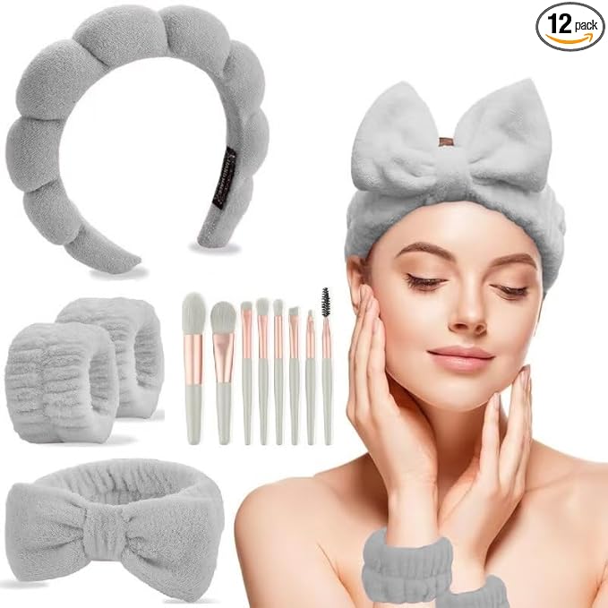 CAZYTOYZ Sponge Spa Headbands for Women Wristband Set Puffy Makeup Brush Headband Set for Washing Face Soft Towel Skin Care Head Band Cute Hair Band Shower