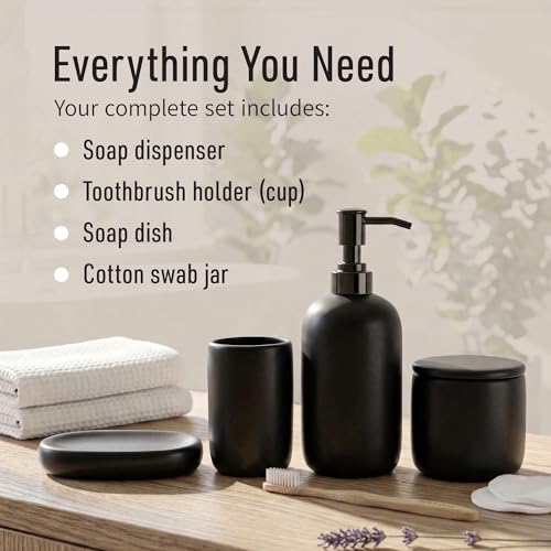 Ava Nord Modern Minimalist Ceramic Bathroom Accessories | Set of 4 | Black - Image 2