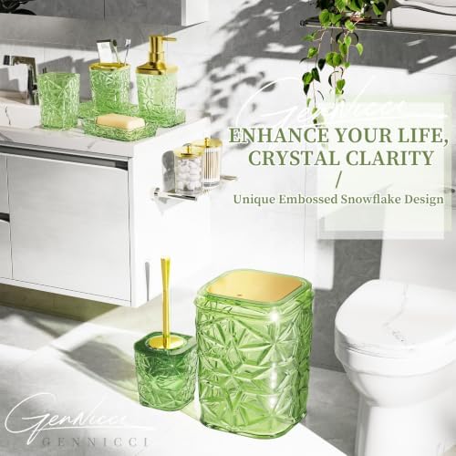 Bathroom Accessory Set, 9-Piece Green Bathroom Set with Trash Can, Toilet Brush, Soap Dispenser, Soap Dish, Toothbrush Holder, Tumbler, Q-tip Holders & Tray, for Hotel/Apartment, Housewarming Gift - Image 2
