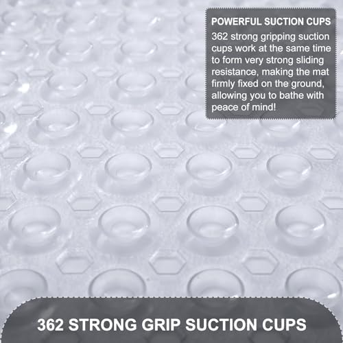 TEESHLY Bath Tub and Shower Mats, Non Slip 40 x 16 Inch Extra Long Bathtub Mat, Machine Washable Bathmat with Drain Holes, Suction Cups for Bathroom Floor, Clear - Image 3