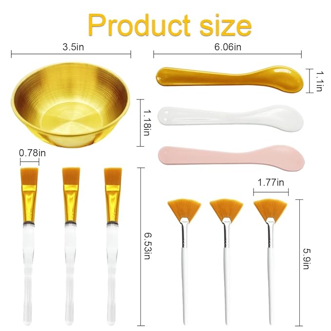 12Pcs Esthetician Facial Supplies 3 Gold Facial Bowls 3 Mud Mask Applicators 3 Fan-Shaped Brushes 3 Flat Brushes - Facial Bowl and Brush Set & DIY Face Mask Mixing Tool Kit (large)