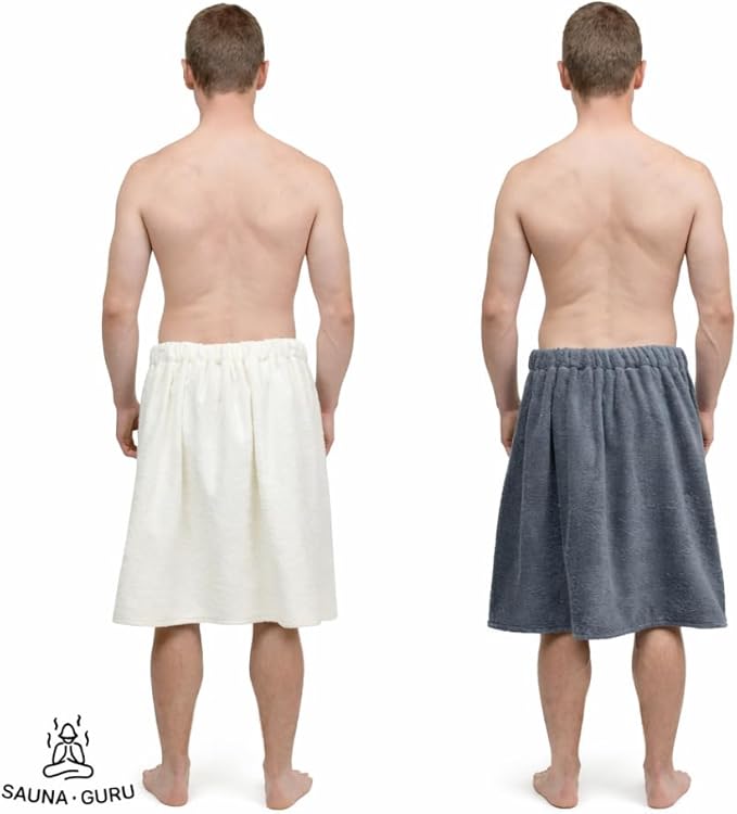 100% Cotton Sauna Kilt Towel Wrap for Men – Soft Sauna Towel for Inside Sauna, Adjustable Waist Wrap Bath Robe, Essential Sauna Accessories for Home Spa, Shower & Dry Sauna, Luxury Gift for Him, Grey