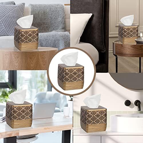 Zahari Home 2pc Spindle Modern Bath Accessories Set Waste Basket & Tissue Box Modern Classic Contemporary Decorative Beautiful Designs Bathroom Decor Set for Home Gold Complete Bathroom Sets - Image 7