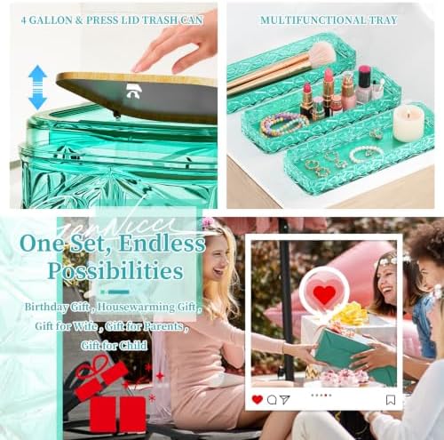 Bathroom Accessory Set, 9-Piece Teal Bathroom Set with Trash Can, Toilet Brush, Soap Dispenser, Soap Dish, Toothbrush Holder, Tumbler, Q-tip Holders & Tray, for Hotel/Apartment, Housewarming Gift - Image 6