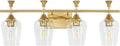 Bathroom Light Fixtures (4-Light, 29 Inch), Brushed Gold Vanity Lights for Bathroom with Clear Wine Glass Glass Shade, Modern Vanity Wall Lights for Mirror Bedroom Living Room Kitchen Hallway Porch