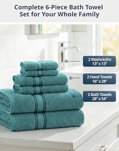 LANE LINEN Towel Set 6 Piece Soft Absorbent Quick Dry 100% Cotton - Teal - Image 4