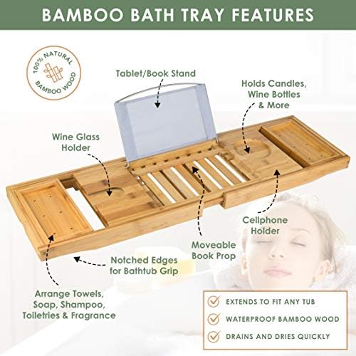 Birthday Gifts from Son, Premium Bamboo Bathtub Caddy Tray Gift Set with Bath Bombs, Shower Gel, Shampoo & Bubble Bath, Luxury Bathtub Tray with Book & Wine Holder, Expandable Tray to Fit Any Tub - Image 5