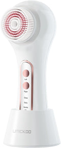 UMICKOO Electric Facial Cleansing Brush, 2-Way Rotating Face Scrubber for Daily & Deep Cleaning, 3 Modes, 5 Brush Heads, Rechargeable, IPX7 Waterproof for All Skin Types