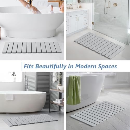AWW Foldable Stone Bath Mat, Diatomaceous, 31.5"x15.7", Light Grey - Image 5