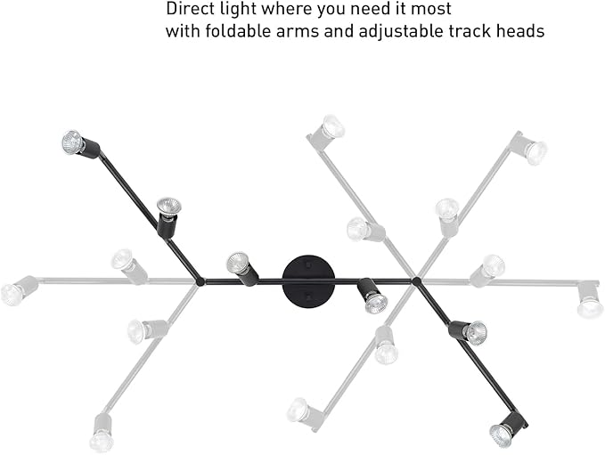 Globe Electric 59693 6-Light Foldable Track Lighting Kit, Matte Black Finish, Adjustable Heads, Bendable Arms, GU10 Base, Dimmable, Modern Industrial Style