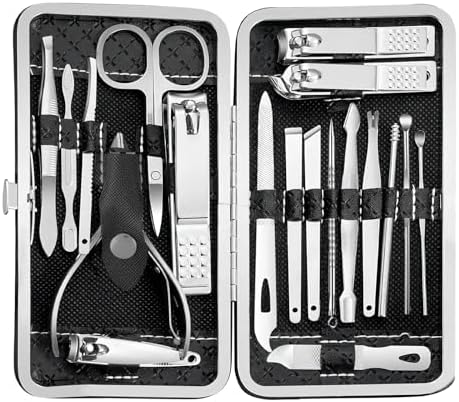 Manicure Set - 19 in 1 Professional Nail Clippers Pedicure Kit, Manicure Tool Kit, Stainless Steel Facial Grooming Set Kit, Gift Idea for Women, Men, Girls, Teens, Black by Tranchou