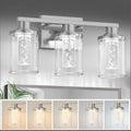 L LOHAS LED 3-Light Brushed Nickel Bathroom Light Fixtures, Crystal LED Bathroom Vanity Lights with Clear Glass Shade, 5CCT Dimmable Vanity Lights for Living Room Hallway with Remote Control