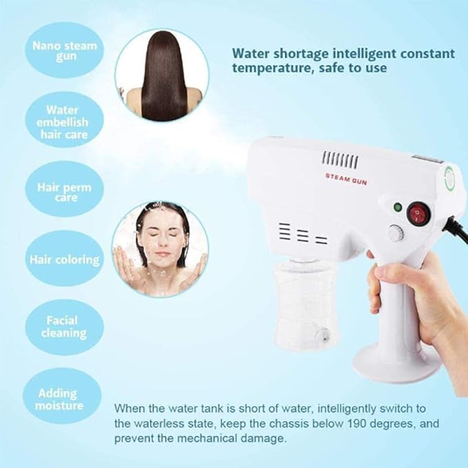 Nano Steam Gun Micro Mist Salon Treatment Hair Steamer Machine, Electric Nano Steam Gun Handheld Sterilizer Disinfectant, Hair Face Care Spray Moisturizing Humidifier Hair Care Styling Tool