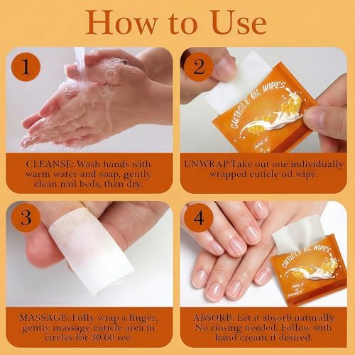 NovaCharm 100 Pcs Mini Cuticle Oil Wipes Milk & Honey, Nail Honey Nail Oil Towelettes, Individually Wrapped Bulk Cuticle Oil for Nails for Manicure Pedicure, Easy to Use - Image 7