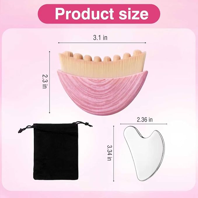 Lymphatic Contour Face Brush & Stainless Steel Gua Sha Tool Set – 2-in-1 Facial Massage Kit for Jawline Sculpting, Puffiness Reduction, Lifting & Relaxation, Lymphatic Drainage Brush with Storage Case