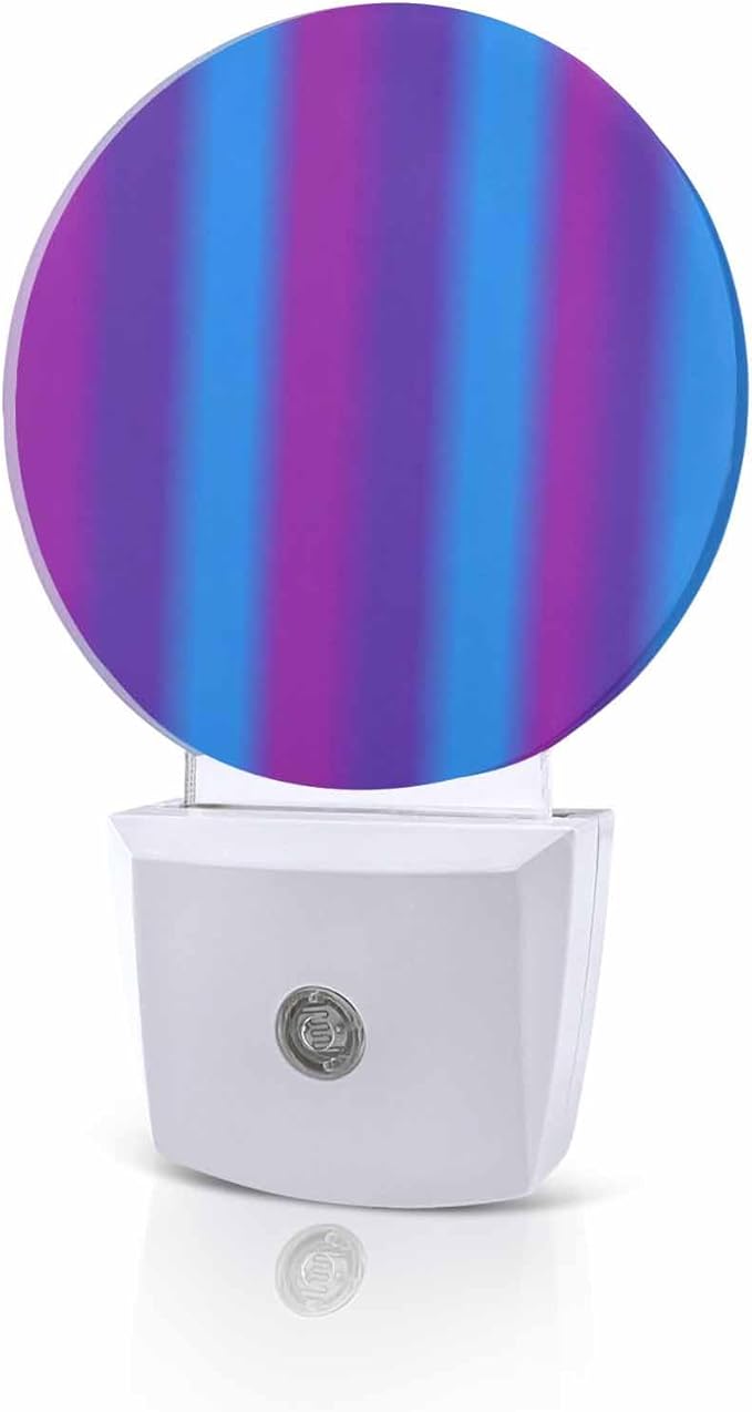 Night Lights Auto Sensor Purple Blue Night Light Gradient Color Stripe Round Lamp Plug-in LED Nightlights Dusk to Dawn for Living Room Bedroom Bathroom Hallway Wall Decor