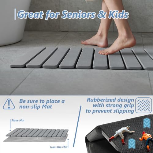 AWW Foldable Stone Bath Mat, Diatomaceous, 31.5"x15.7", Grey - Image 3