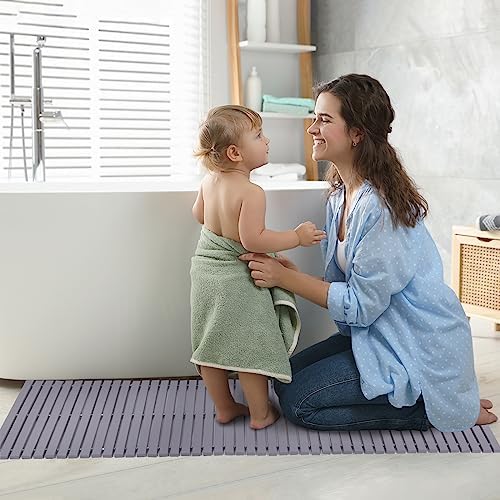 Bath Mat Bathroom Runner Long Large Rugs Floor Wood Shower Bathtub Waterproof Non Slip Accessories 16x48 Inch Easy to Clean, Striped Grey, 1 pc - Image 6