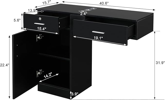 Wall Mount Styling Station for Hair Stylist,Wooden Hair Salon Station Storage Cabinet,Beauty Salon Storage Equipment,Beauty Spa Tool Organizer,with Drawers,for Barber Shop, Home, Bathroom (Black)