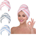 KELVO Microfiber Hair Towel Wrap for Women, 350 GSM Quick-Dry Hair Turban, Soft Anti-Frizz Towel for Curly, Long & Thick Hair, Lightweight Fast-Drying Head Wrap. (3 Stripes Mixed Color)