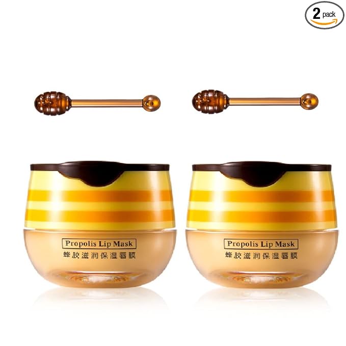 2PCS Lip Balm Honey Pot,Propolis Moisturizing Honey Lip Mask Lip Balm,Hydrating & Prevention Dry and Cracked Lip Scrubs Exfoliator