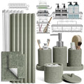 Clara Clark Sage Green Bathroom Set - Bathroom Sets with Shower Curtain and Rugs, 26PC Bathroom Accessory Set, Shower Curtain Set with Adhesive Corner Shower Caddy Hanging & Soap Dispenser by ClaraClark