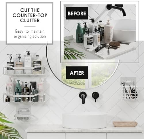 Clara Clark Sage Green Bathroom Set - Bathroom Accessories Set, 24PC Bathroom Accessory Set, Bathroom Sets with Shower Curtain Set, Adhesive Corner Shower Caddy Hanging & Soap Dispenser - Image 6