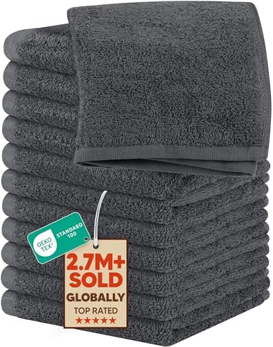 Utopia Towels 12 Pack Washcloths, 12x12 in, 100% Cotton, Grey by UTOPIATOWELS