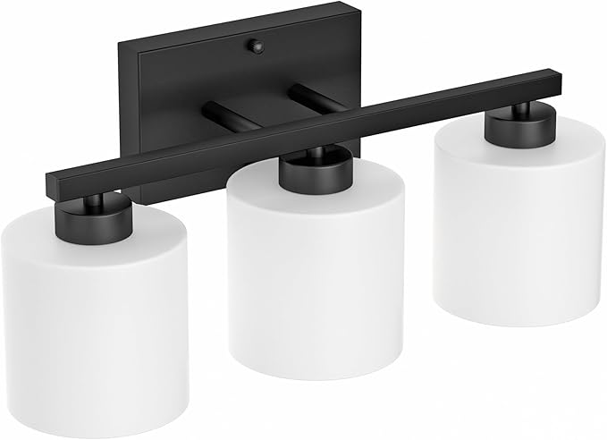 Honesorn Bathroom Light Fixtures Black, 3-Light Bathroom Vanity Light Over Mirror, Modern Vanity Lights for Bath Room with Frosted Shade & Anti-Rust Nickel Finished, E26 Base Lighting
