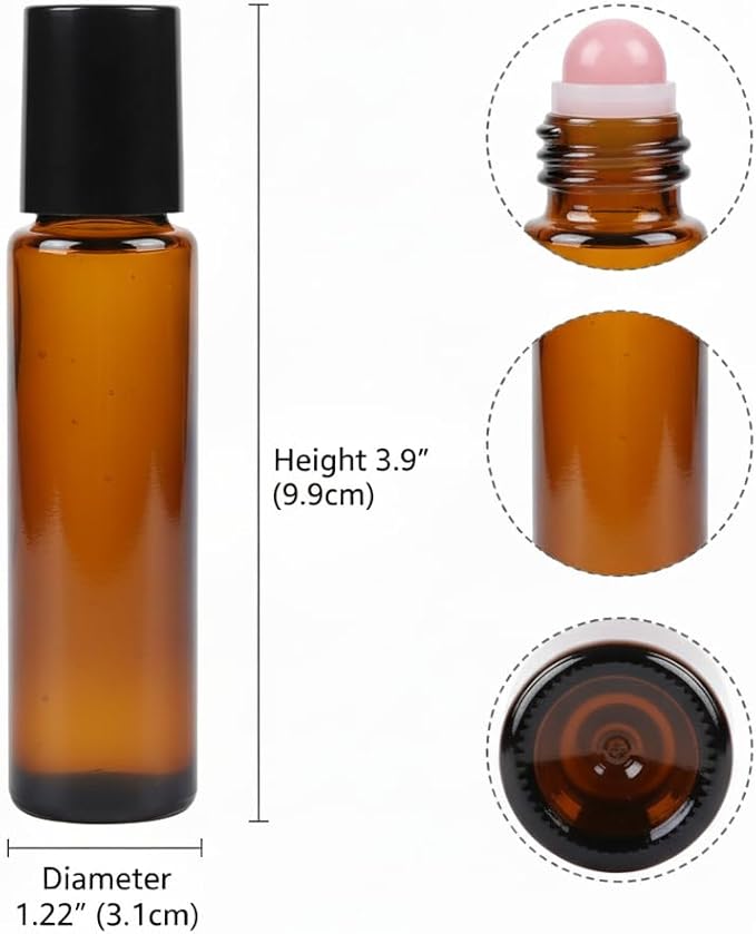2 PCS 30ml Amber Glass Roll On Bottles with Jade Roller Ball - Refillable Essential Oil Bottles, Leak-Proof Rollerball Applicators for Perfume, Aromatherapy, DIY Skincare & Deodorant Containers(Pink)