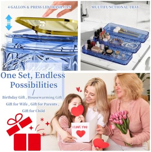 Bathroom Accessory Set, 9-Piece Blue Bathroom Set with Trash Can, Toilet Brush, Soap Dispenser, Soap Dish, Toothbrush Holder, Tumbler, Q-tip Holders & Tray, for Hotel/Apartment, Housewarming Gift - Image 5