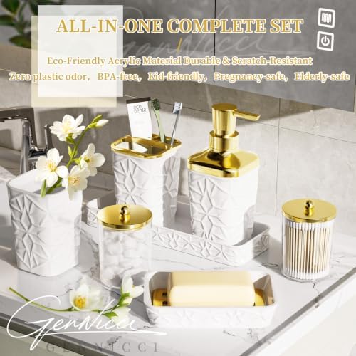 Bathroom Accessory Set, 9-Piece White Bathroom Set with Trash Can, Toilet Brush, Soap Dispenser, Soap Dish, Toothbrush Holder, Tumbler, Q-tip Holders & Tray, for Hotel/Apartment, Housewarming Gift - Image 3