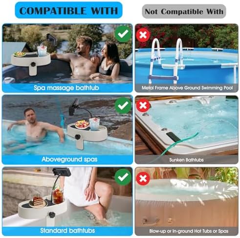 Hot Tub Table Tray with Adjustable Phone Holder, Nonslip Bathtub Table Tray Between 2.4-7.4" Hot Tub Accessories for Adults with 2 Cup Holders, Clip-on Pool Side Table for Above Ground Bathtub (Beige) - Image 5